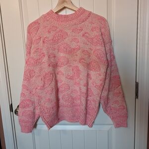 Vintage La Venture Paisley Knit Cotton Blend Sweater Pink/White